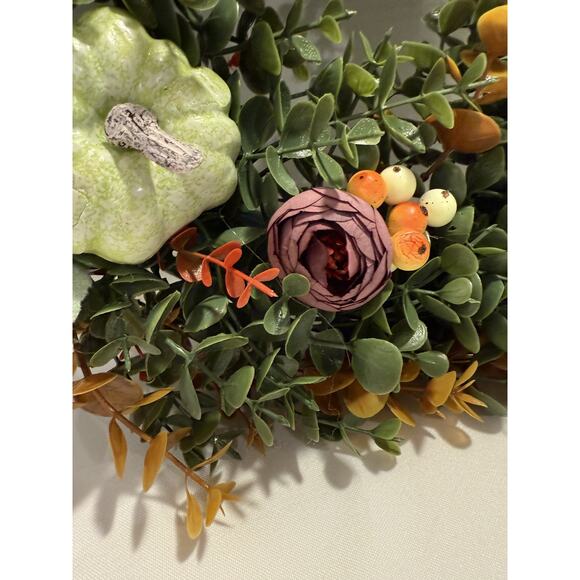 Pumpkin, Eucalyptus, Flower Wreath Farmhouse Decor Thanksgiving Autumn Party - Picture 8 of 11